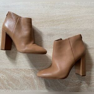 Sam Edelman Leather Tan Brown Gold Zipper Ankle Chunk Block Heel Booties Boots 7